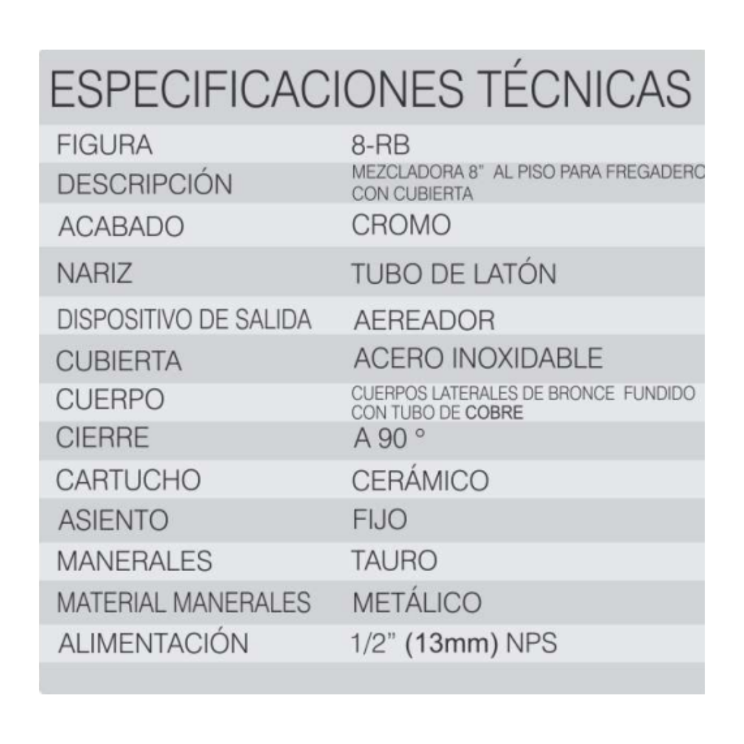 Mezcladora Para Fregadero 8-Rb Pico Tipo Bar Rugo