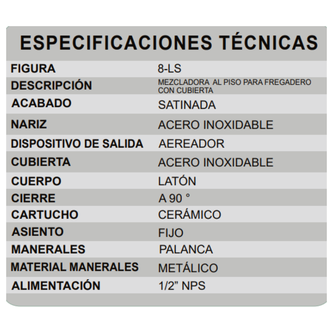 Mezcladora Para Fregadero Satinada Rugo 8-LS