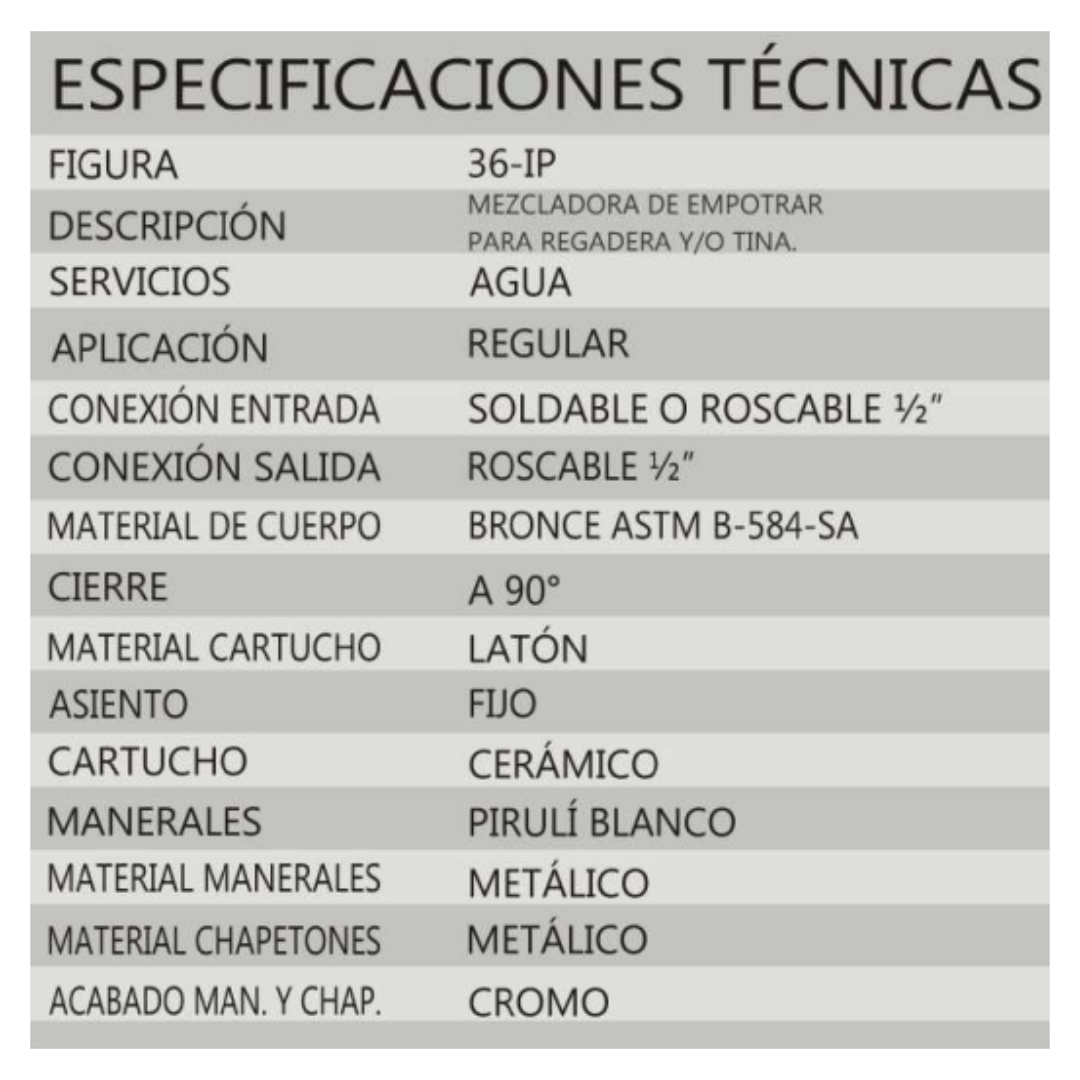 Mezcladora P/Regadera M/Piruli Rugo 36-IP