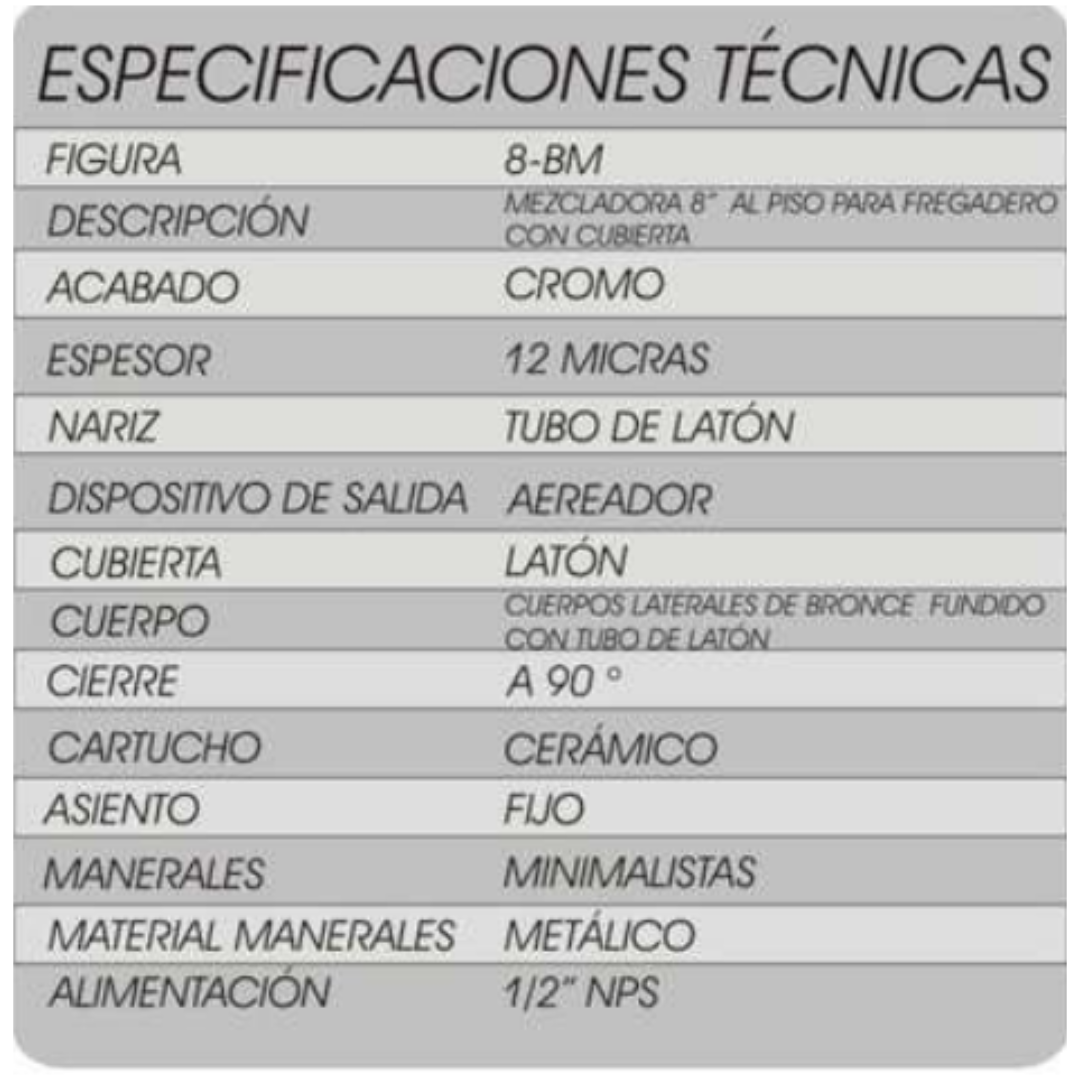 Mezcladora P/Fregadero Al Piso Rugo 8-BM