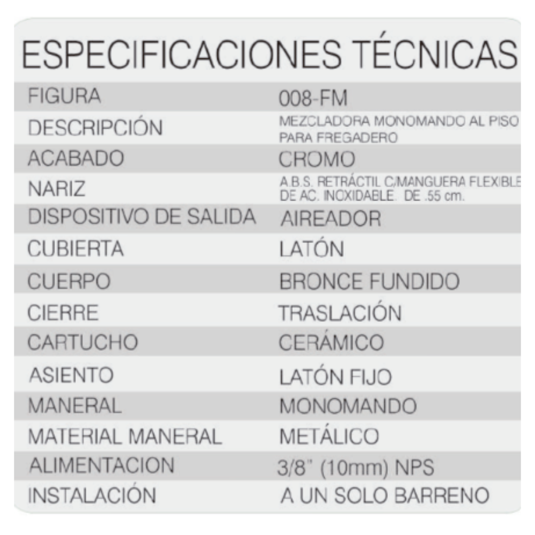 Mezcladora P/Fregadero Latón Rugo 008-Fm