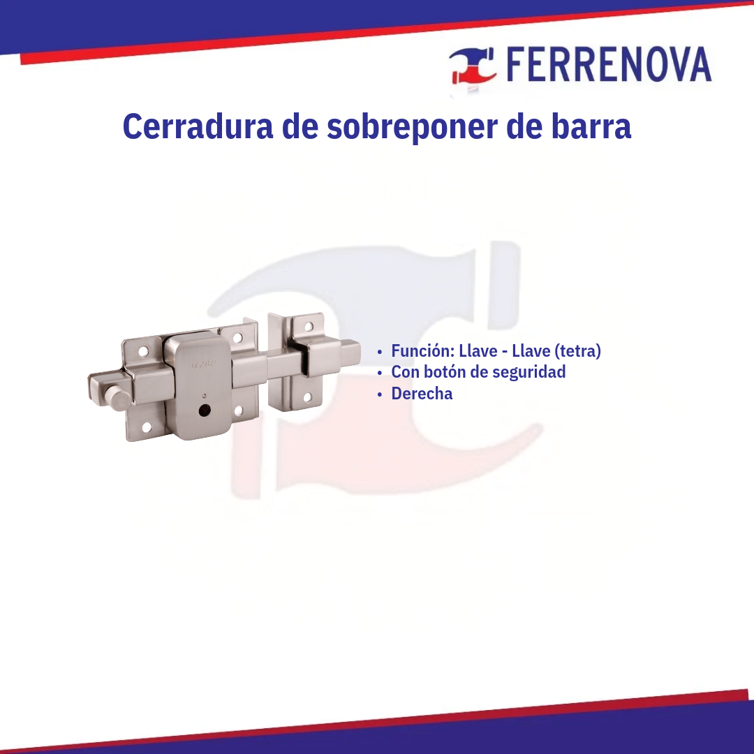 Cerradura barra Fija Llave Tetra Derecha Cromo 5834 DEXTER