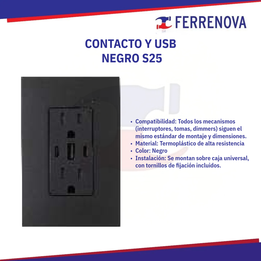 Contacto y USB 25455-068 Negro S25 Simon