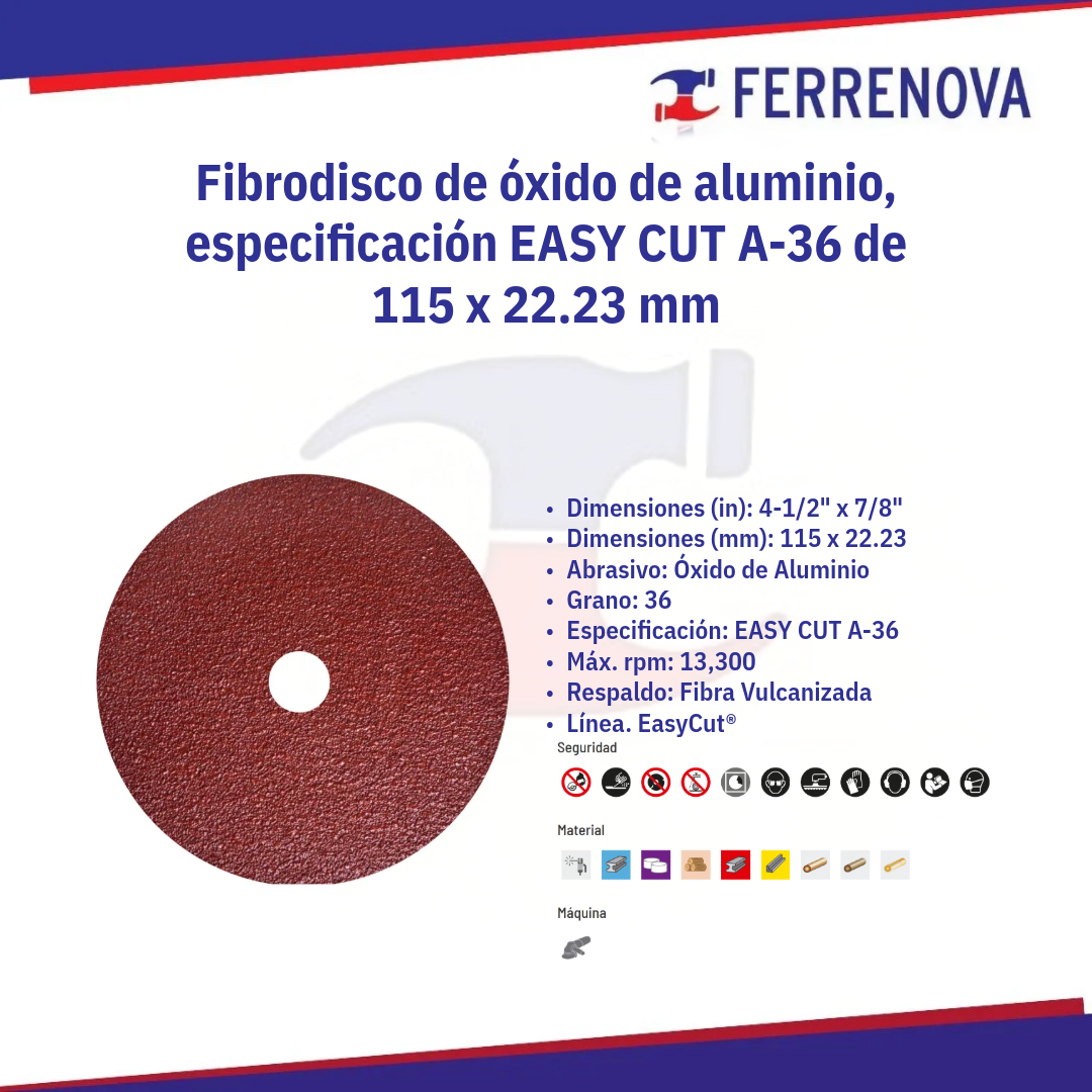 Lija De Disco 4 1/2" 1377 Grano 36 Tenazit Easy-Cut