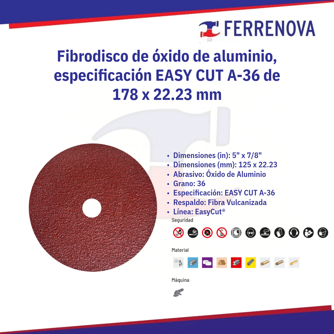 Lija De Disco 7" 1385 Grano 36 Tenazit Easy-Cut