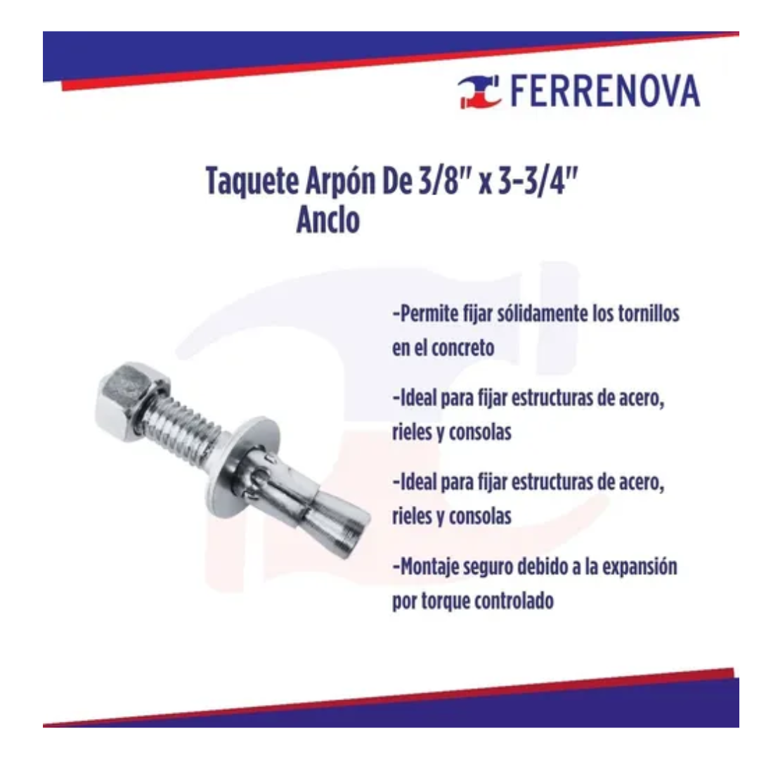 Taquete Arpon 3/8" X 3 3/4" Anclo