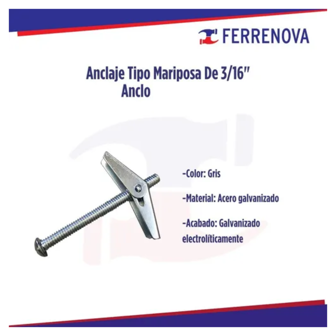 Taquete O Sop. Mariposa 3/16" Anclo