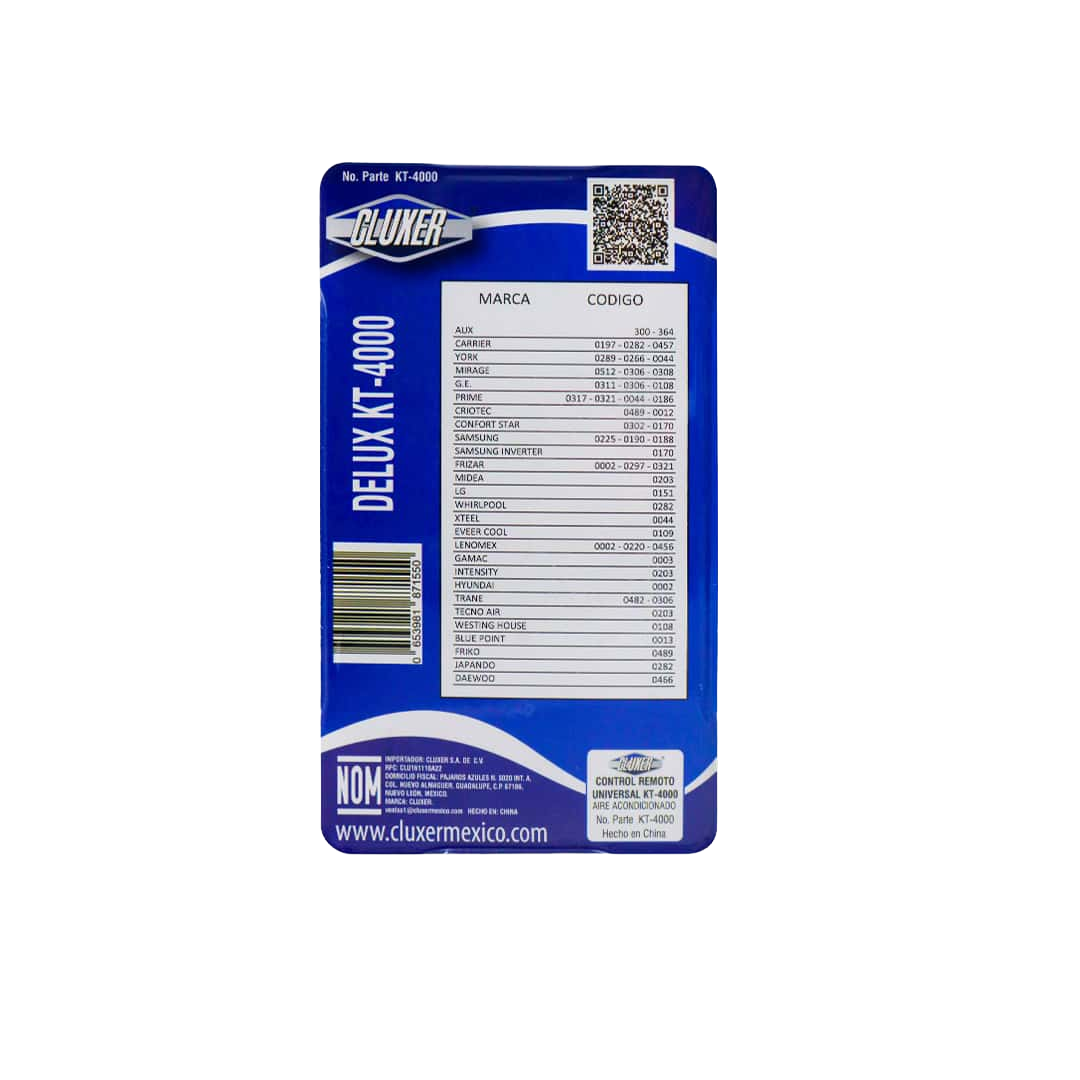 Control Remoto Universal Delux, 4000 Cod Cluxer KT-4000