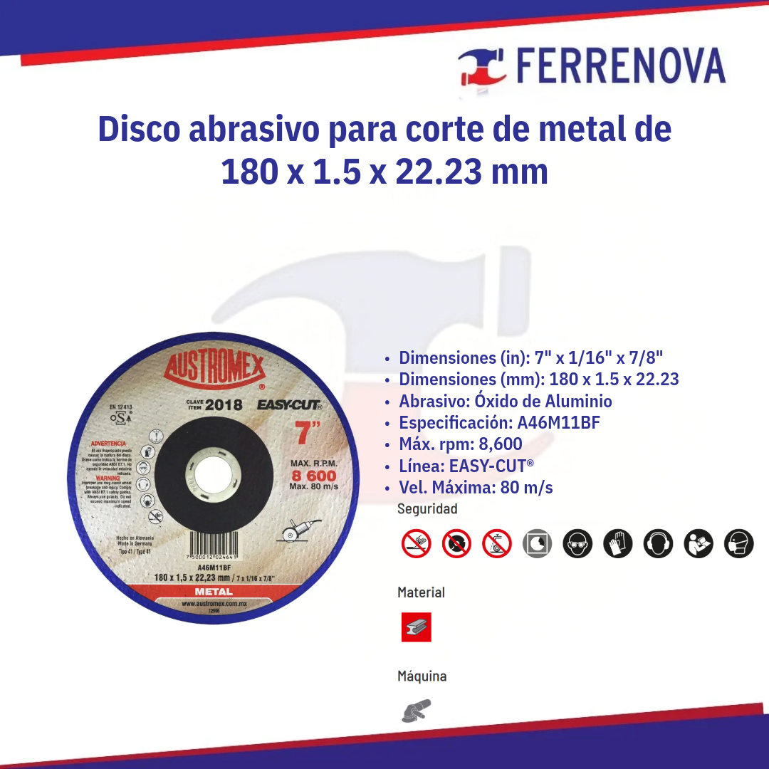 Disco Corte Metal Tipo 41 7" 2018 Easy Cut