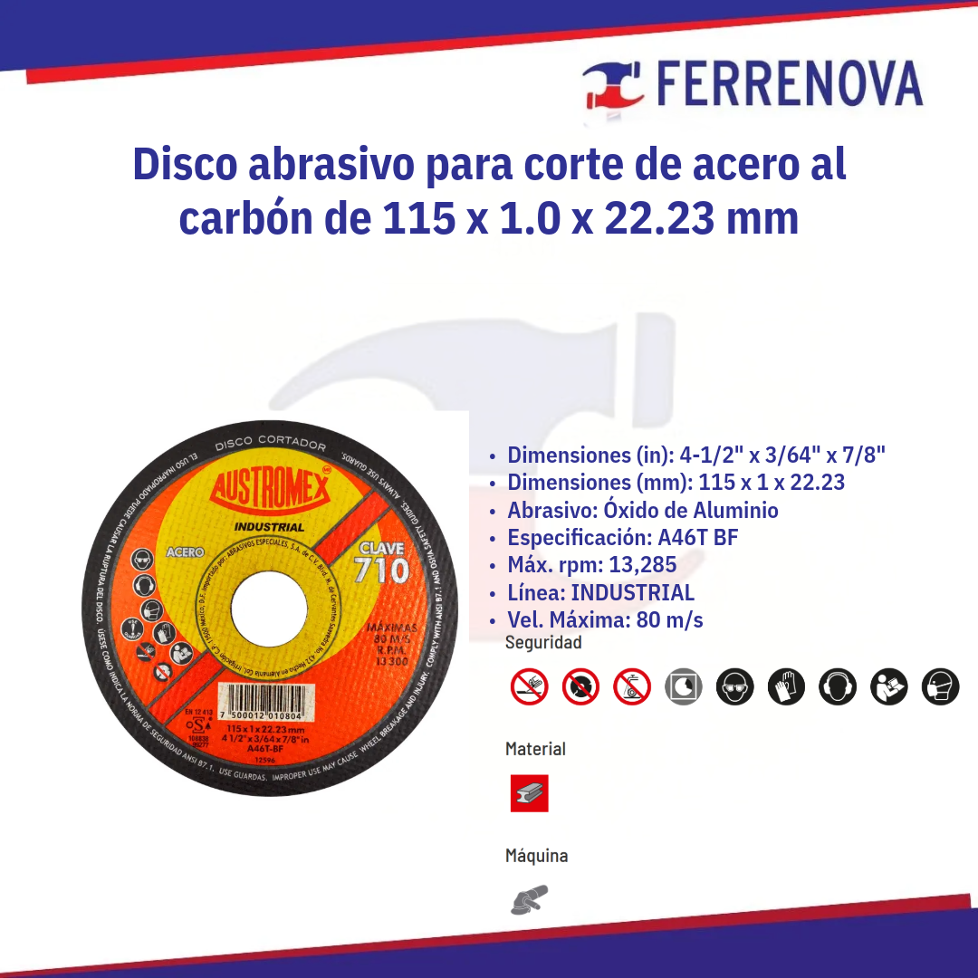 Disco Corte Metal 41/2X3/64 710 Austromex