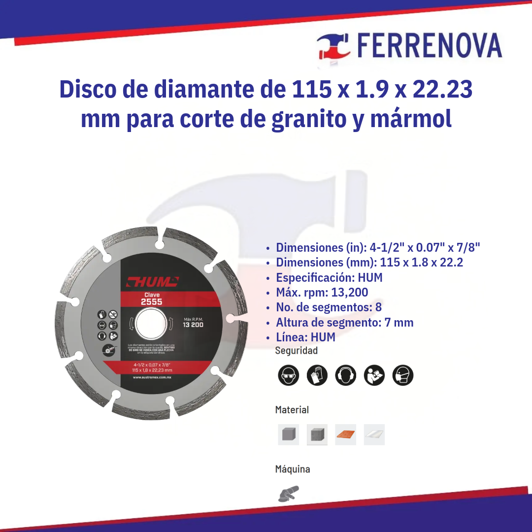 Disco Diamante 2555 Segm 41/2" Hum Austromex