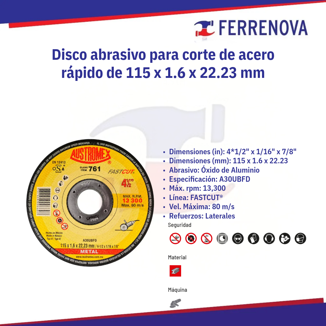 Disco Corte Metal 761 41/2X1/16 Austromex