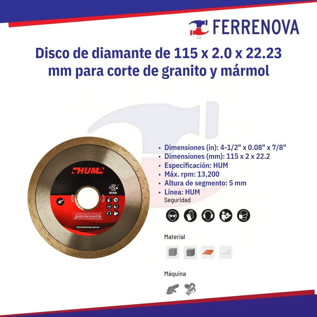 Disco Diamante Rin Continuo 2556 115X2X22.2 Hum Austromex