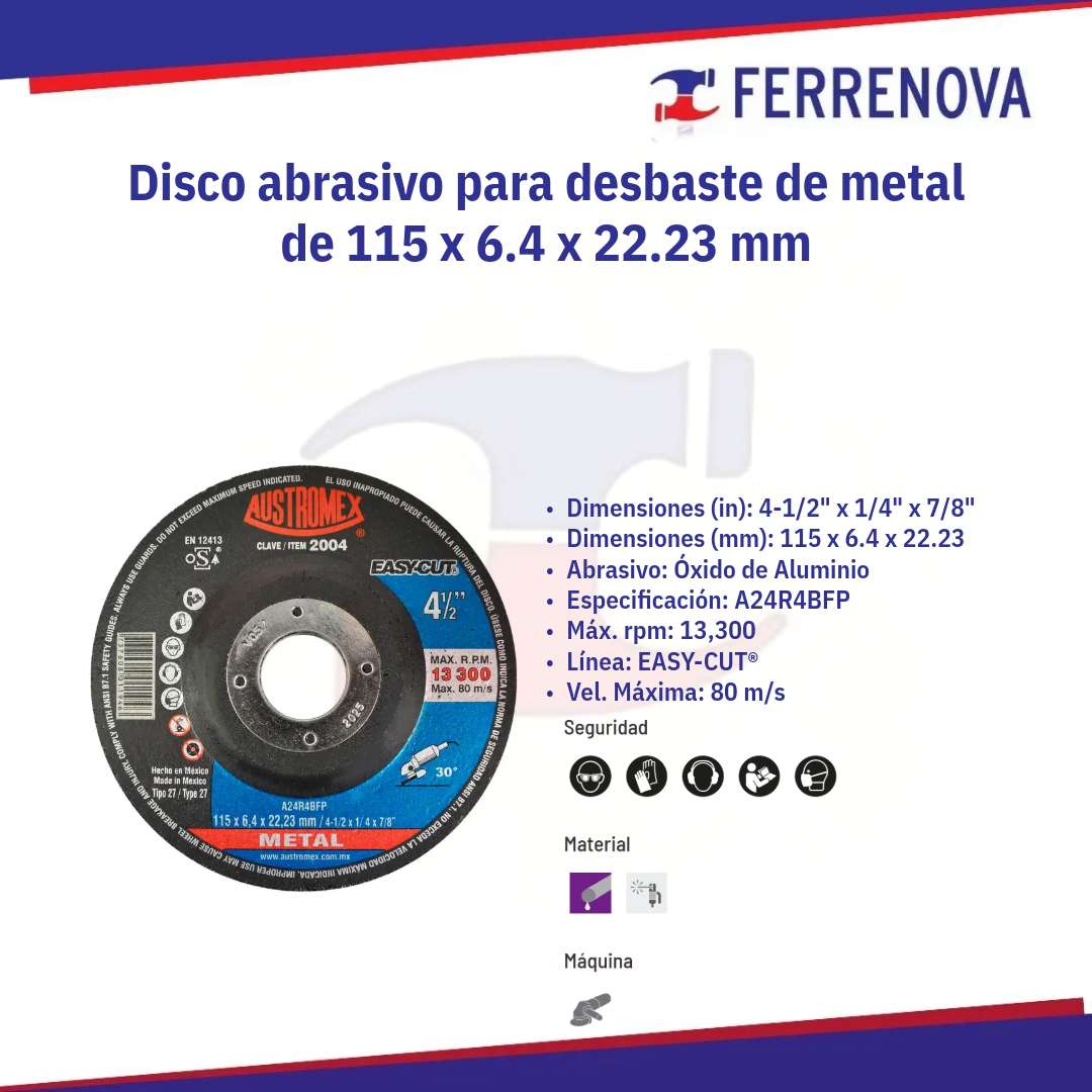 Disco Tipo 27 2004 Desbaste Metal 41/2 Austromex