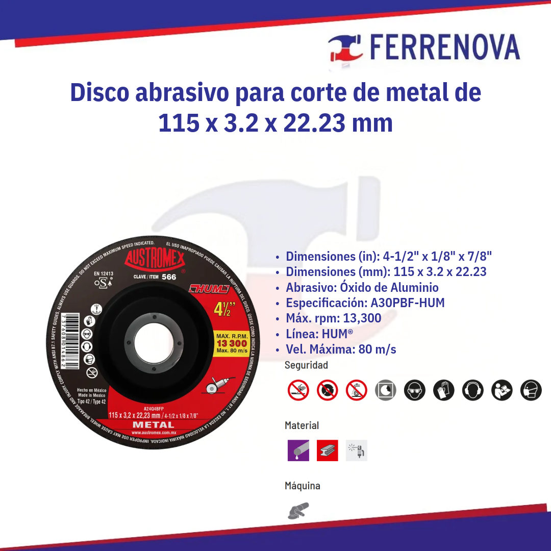 Disco C/Metal 41/2"X1/8 Hum 566 Austromex