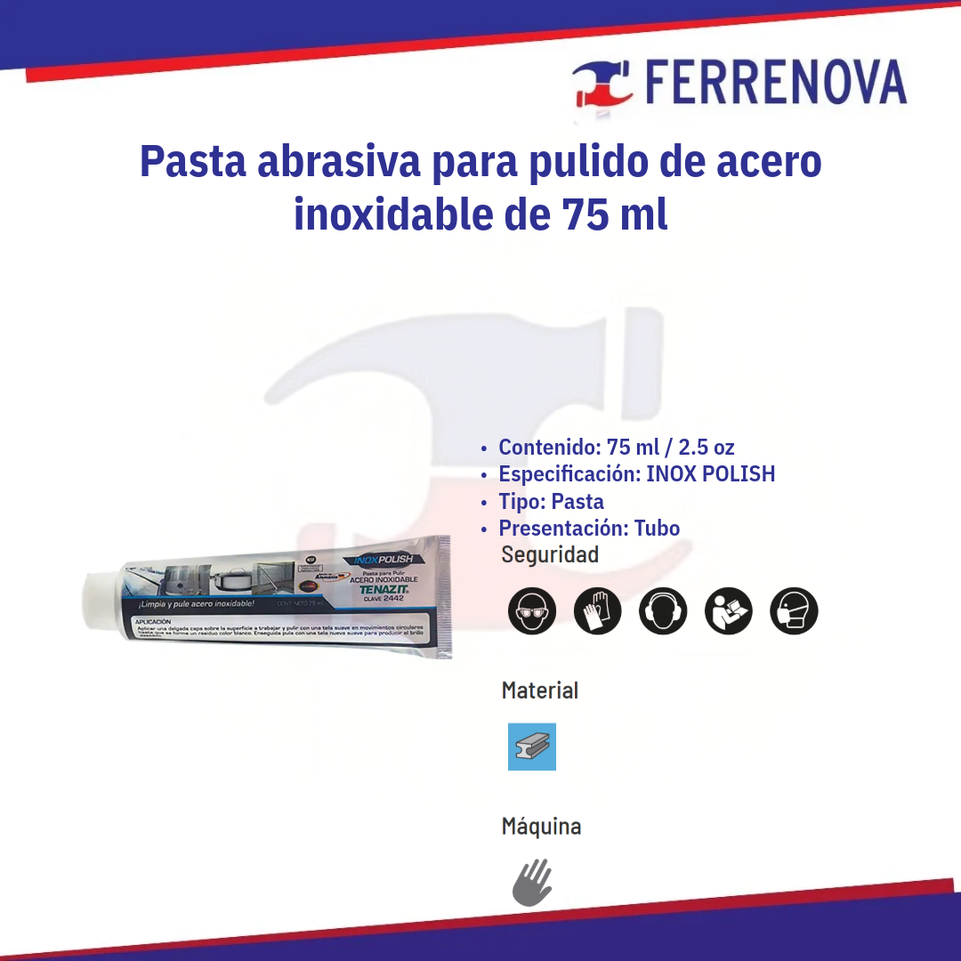 Pasta Para Pulir Acero Inox. 2442 Tubo 75Ml Austromex
