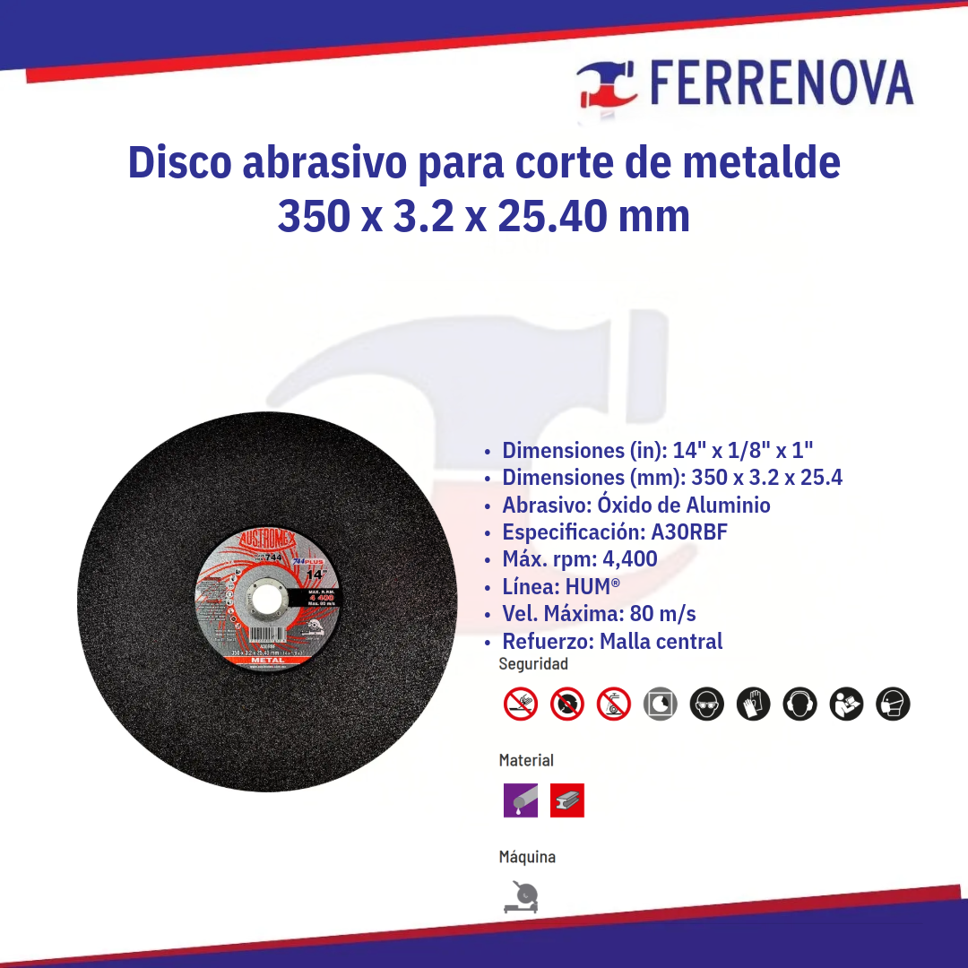 Disco Corte Metal 14" X1/8"X 1" 744 Austromex