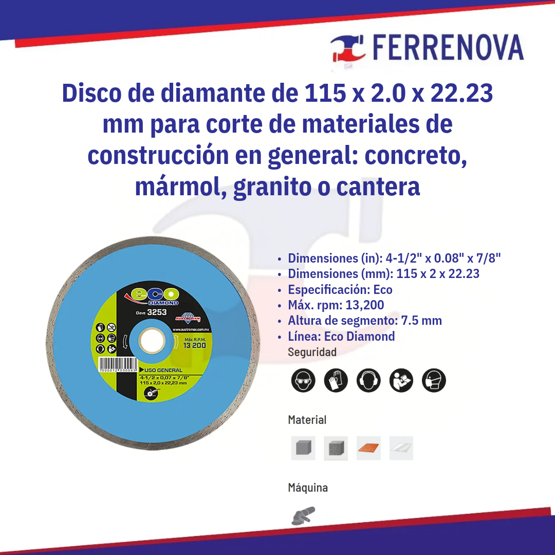 Disco De Diamente Rin Continuo Uso General 41/2 3253 Austromex