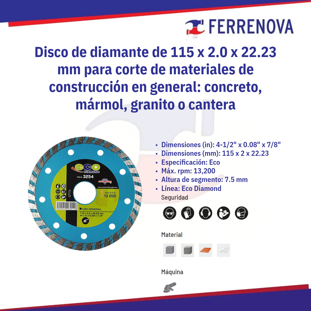 Disco De Diamante Turbo de Uso General 41/2 3254 Austromex