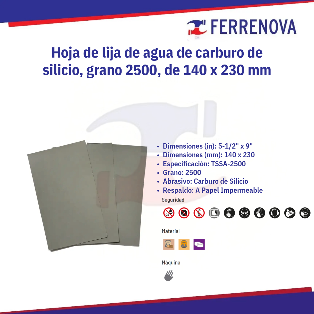 Lija Para Agua Grano #2500 Austromex 1897 Caja de 50 Piezas