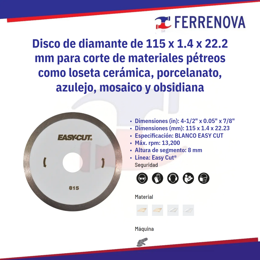 Disco Diamante Blanco Rin Continuo 41/2X1.6M 815 Easy Cut Austromex
