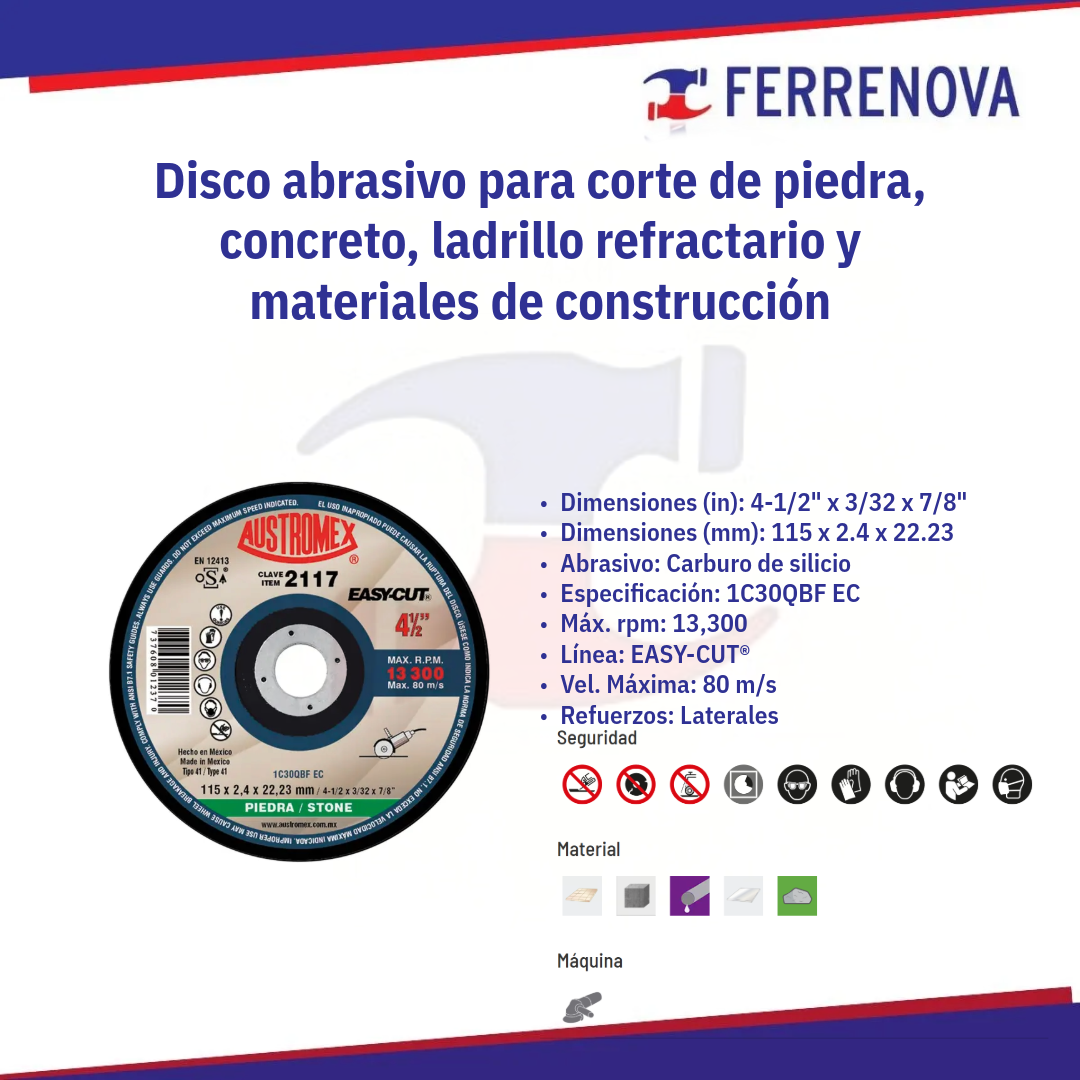 Disco Corte De Piedra 2117 4-1/2"X 3/32" Austromex