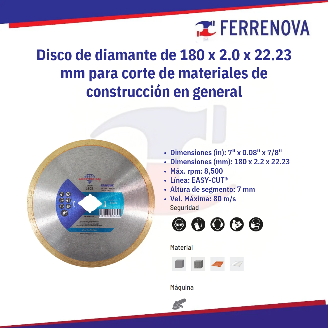 Disco De Diamante 1503 180X2.0X22.3 Austomex