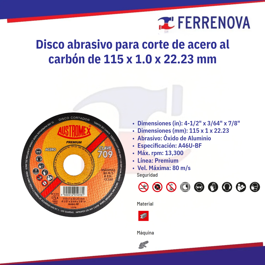 Disco para Corte de Metal 41/2X1.00Mm 709 Premium Austromex