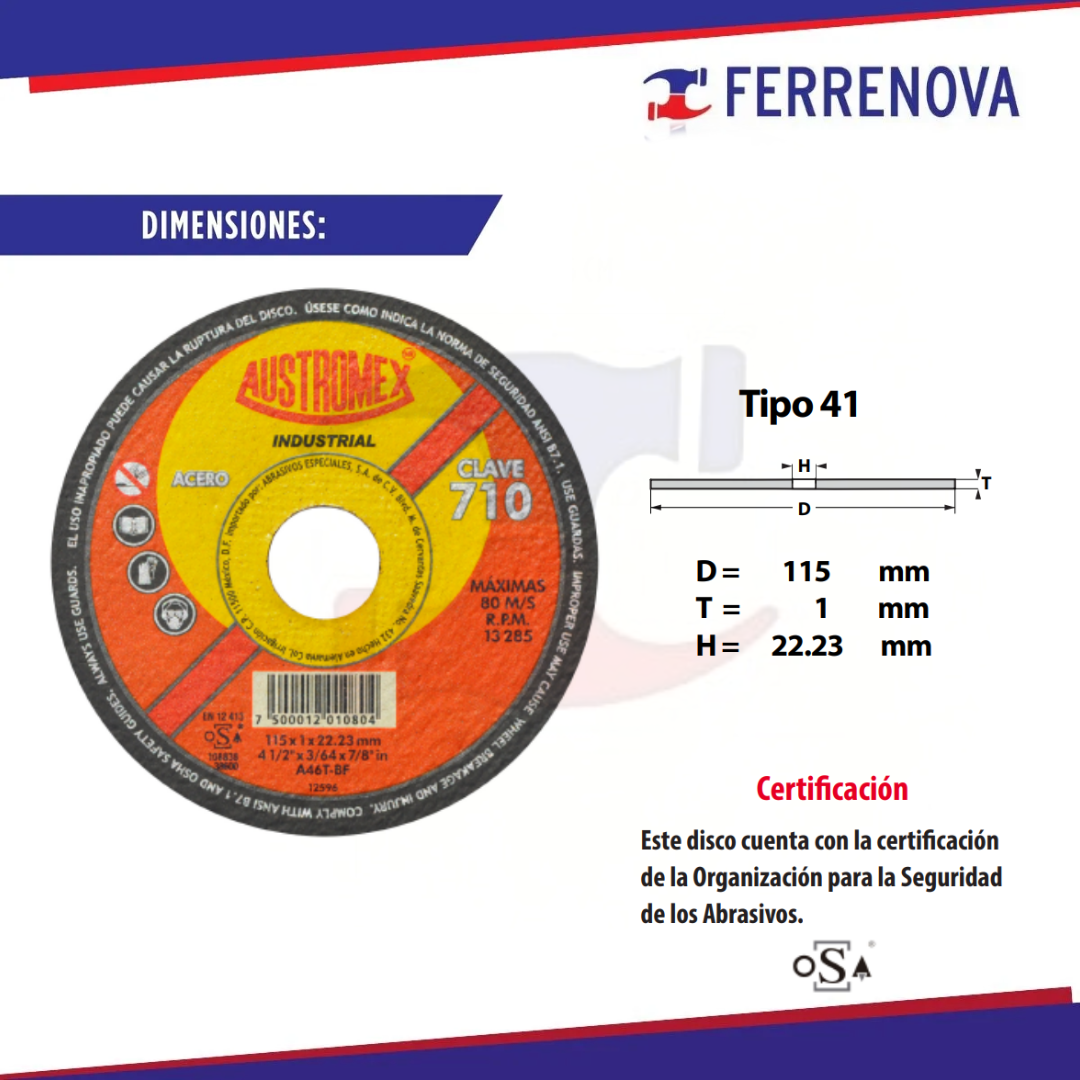 Disco Corte Metal 41/2X3/64 710 Austromex