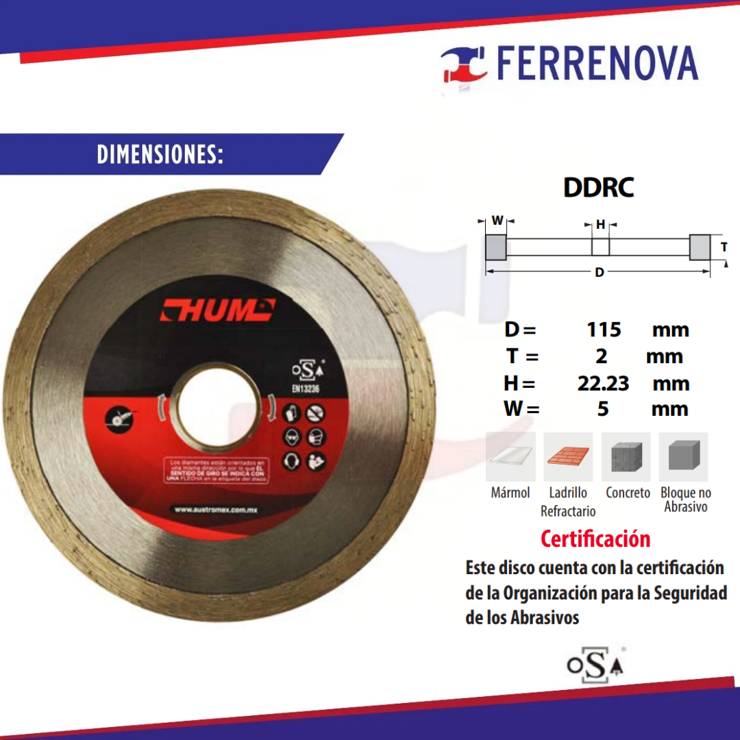 Disco Diamante Rin Continuo 2556 115X2X22.2 Hum Austromex