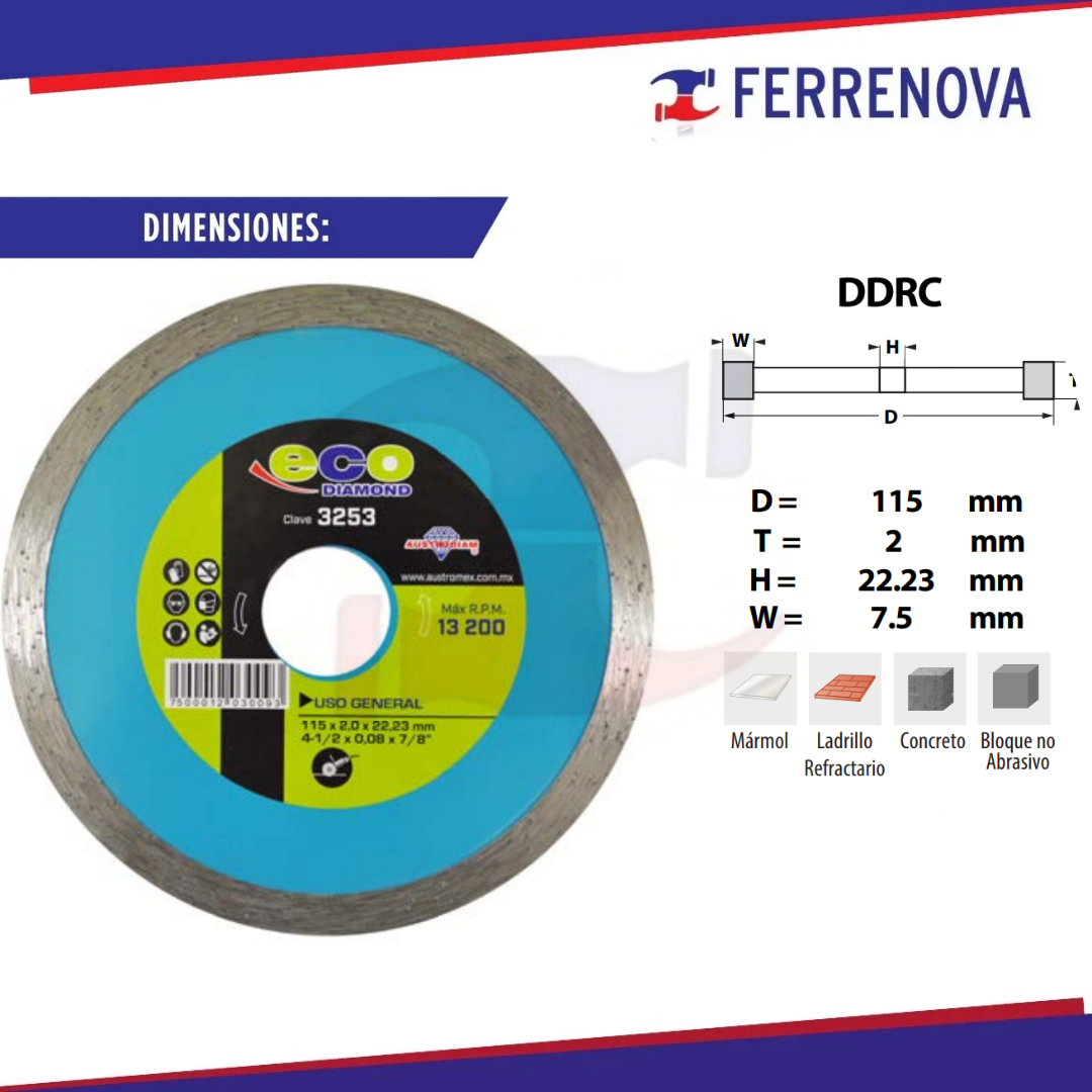 Disco De Diamente Rin Continuo Uso General 41/2 3253 Austromex