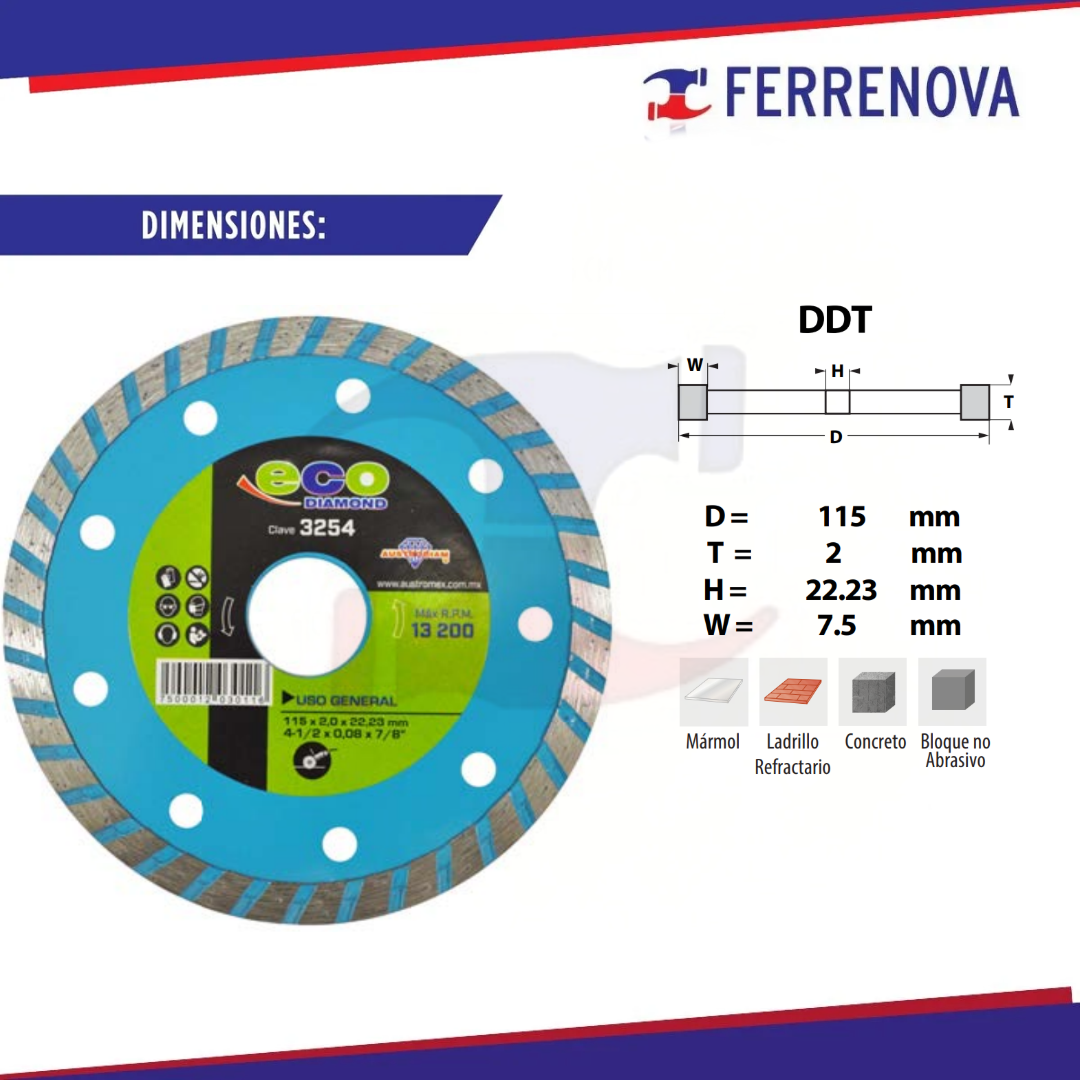 Disco De Diamante Turbo de Uso General 41/2 3254 Austromex