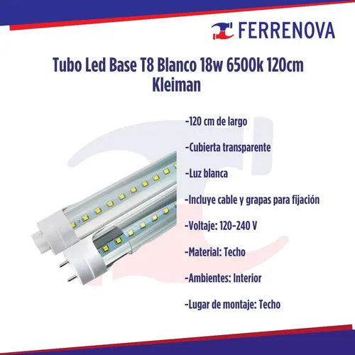 Lampara Led T8 18W Lam-029 Blanca 120Cm Kley